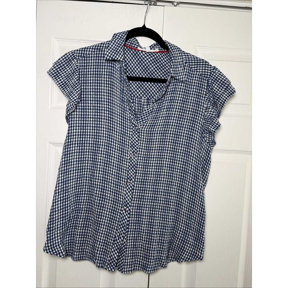 Jane + Delany Gingham Ruffle Sleeve Button Down Top Womens‎ Size L Blue White